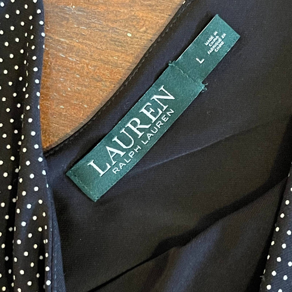 Lauren Ralph Lauren Women's Black Polka Dots Dress Fit & Flare Size Large - Picture 3 of 9